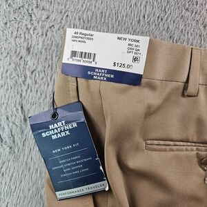 $125 NEW Hart Schaffner Marx Wool Pants Men‎ 46 R Flat Front Unhemmed Khaki